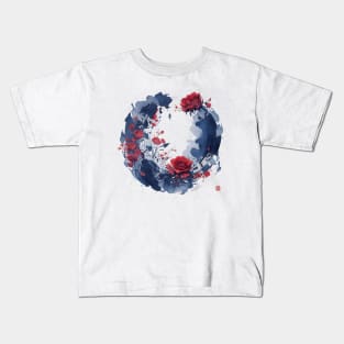 Red Roses and Paint Japanese Ink Painting Kids T-Shirt